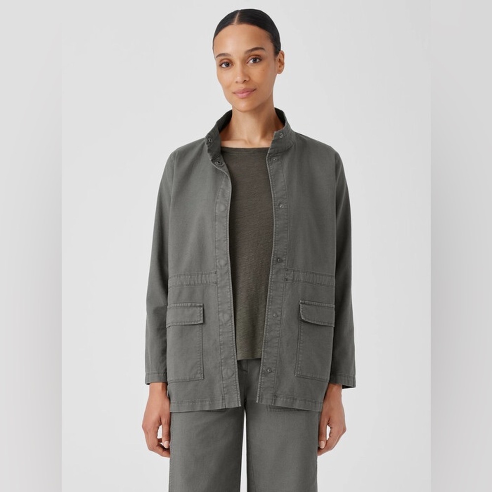 EILEEN FISHER Stand-collar Snap-front Jacket In Grove SZ S